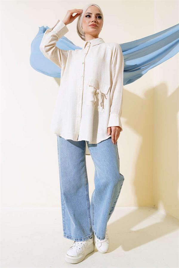 Pocket Flap Laced Shirt Beige