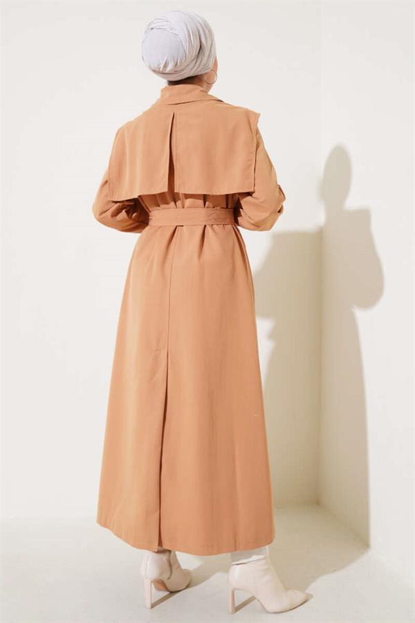 Pocket Flap Detailed Cape Trench Coat Camel