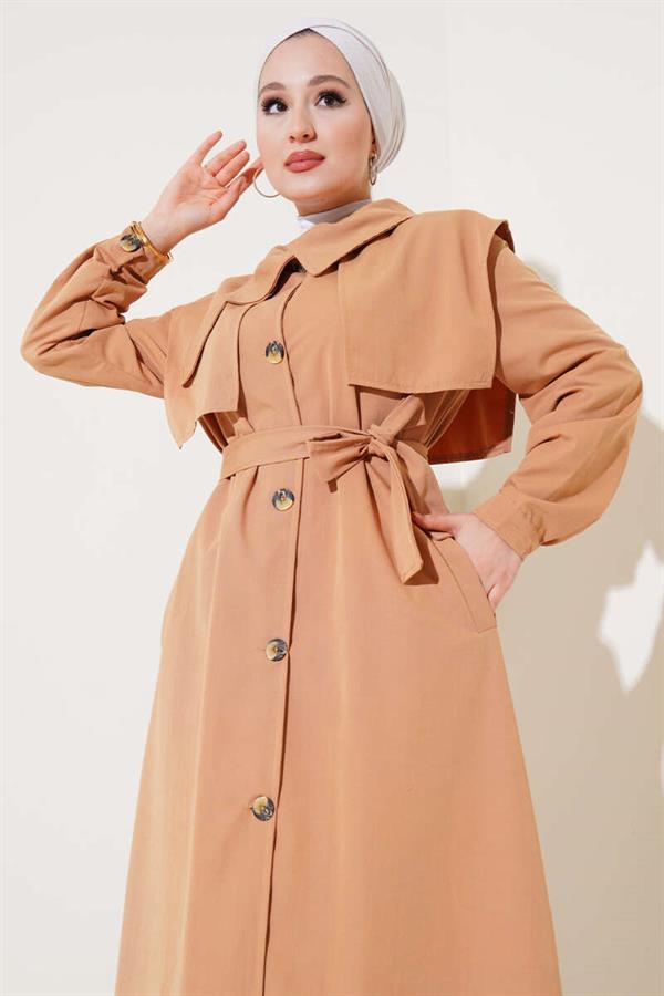 Pocket Flap Detailed Cape Trench Coat Camel