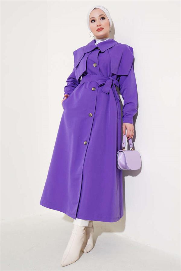 Pocket Flap Detailed Cape Trench Coat Violet