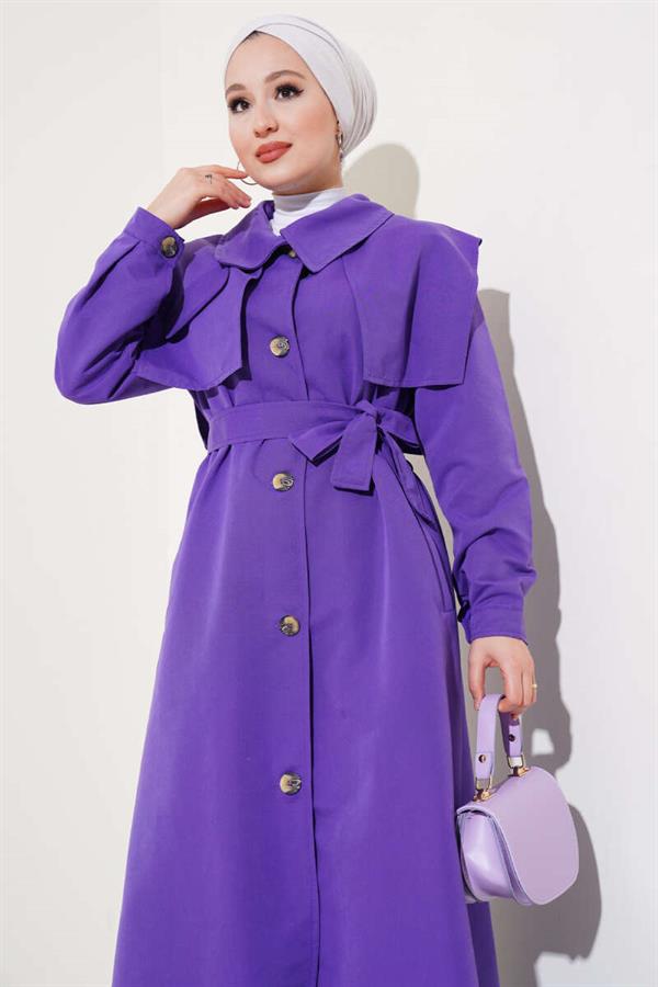 Pocket Flap Detailed Cape Trench Coat Violet