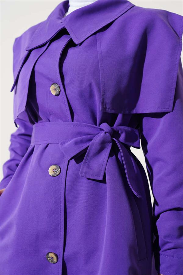 Pocket Flap Detailed Cape Trench Coat Violet