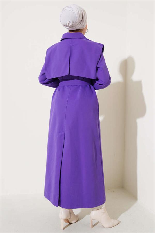 Pocket Flap Detailed Cape Trench Coat Violet