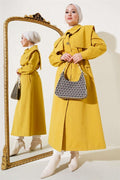 Pocket Flap Detailed Cape Trench Coat Oil Green