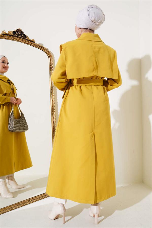 Pocket Flap Detailed Cape Trench Coat Oil Green