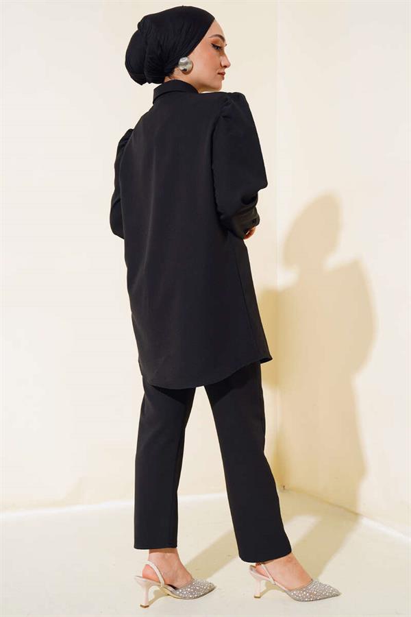 Pocket Cover Stone Detailed 2 Piece Set Black