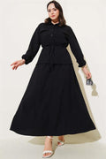 Pocket Flap Waist Tunnel Skirted Wrap Suit Black