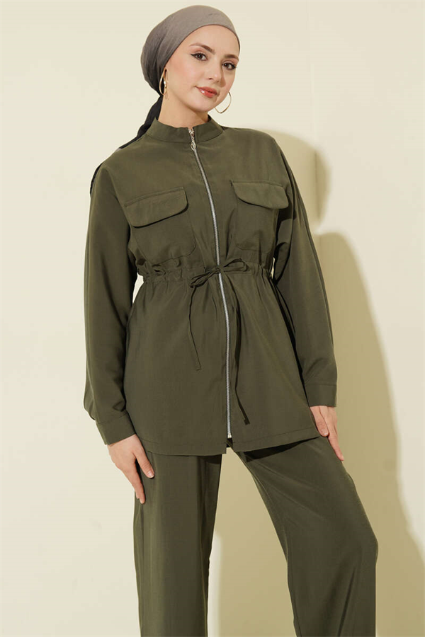 Modal 2 Piece Set with Pockets and Waistband, Khaki