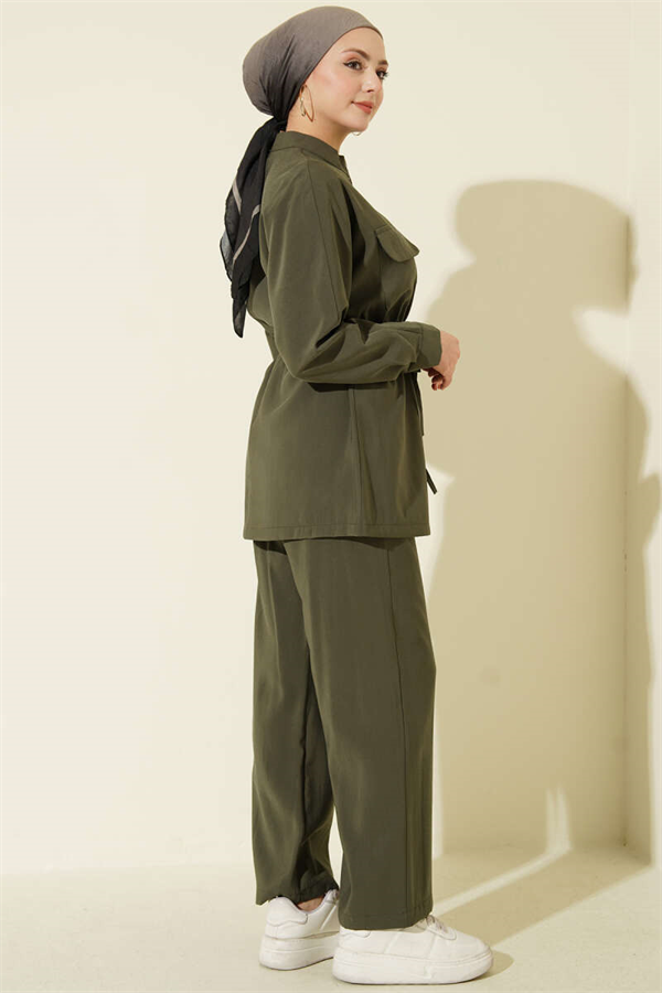 Modal 2 Piece Set with Pockets and Waistband, Khaki