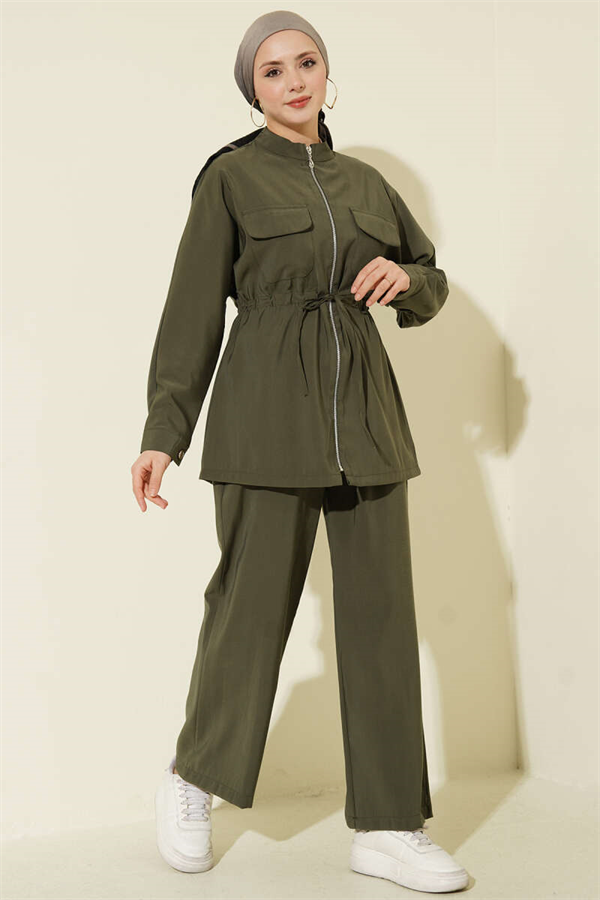 Modal 2 Piece Set with Pockets and Waistband, Khaki