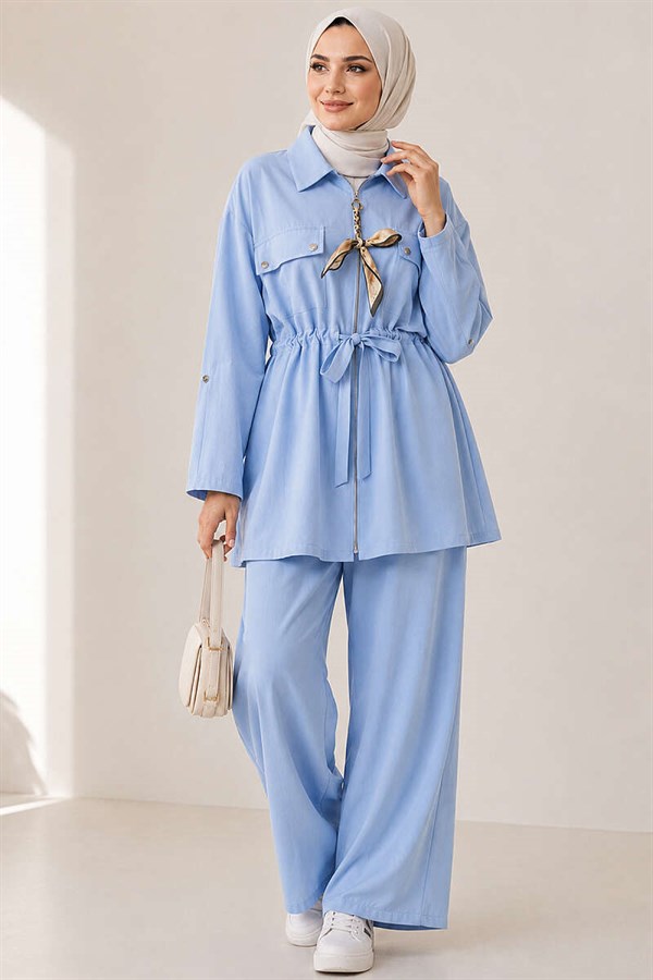 Modal 2 Piece Set with Pocket Flap and Waist Tunnel, Baby Blue