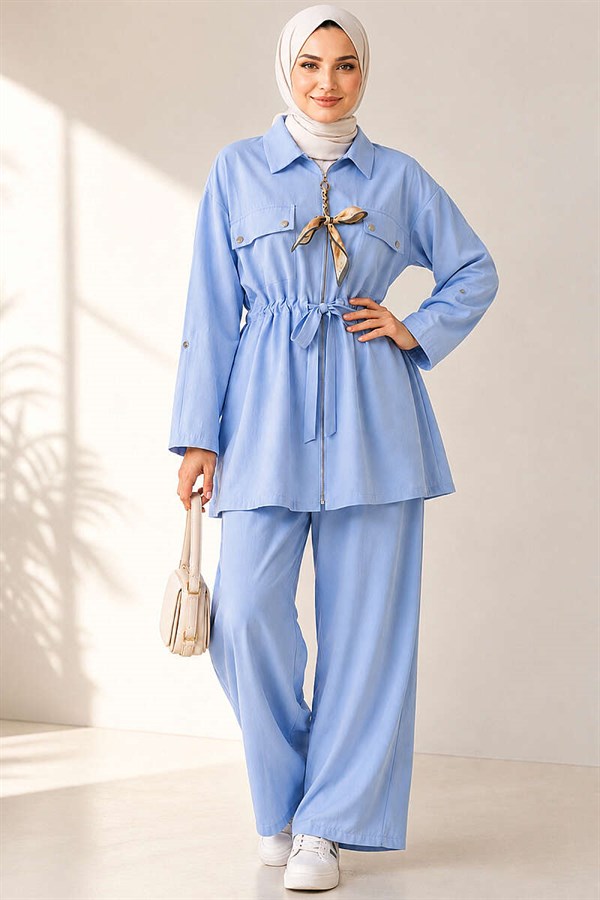Modal 2 Piece Set with Pocket Flap and Waist Tunnel, Baby Blue