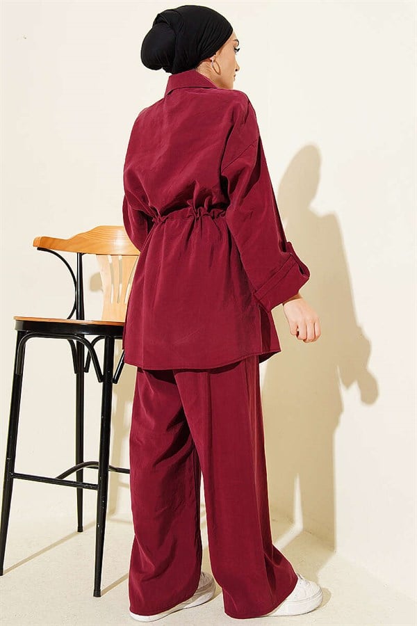 Modal 2 Piece Set with Pockets and Waistband, Burgundy