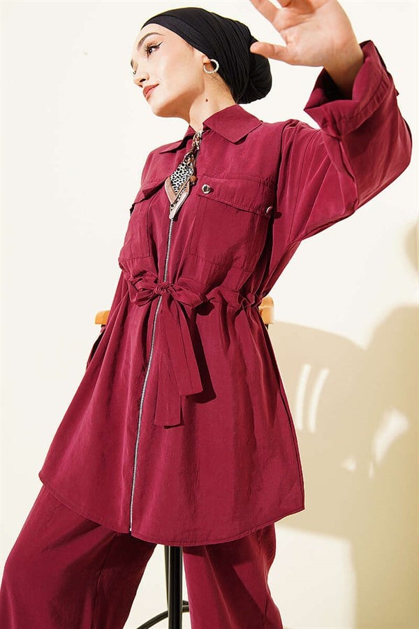 Modal 2 Piece Set with Pockets and Waistband, Burgundy
