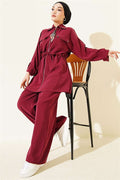 Modal 2 Piece Set with Pockets and Waistband, Burgundy