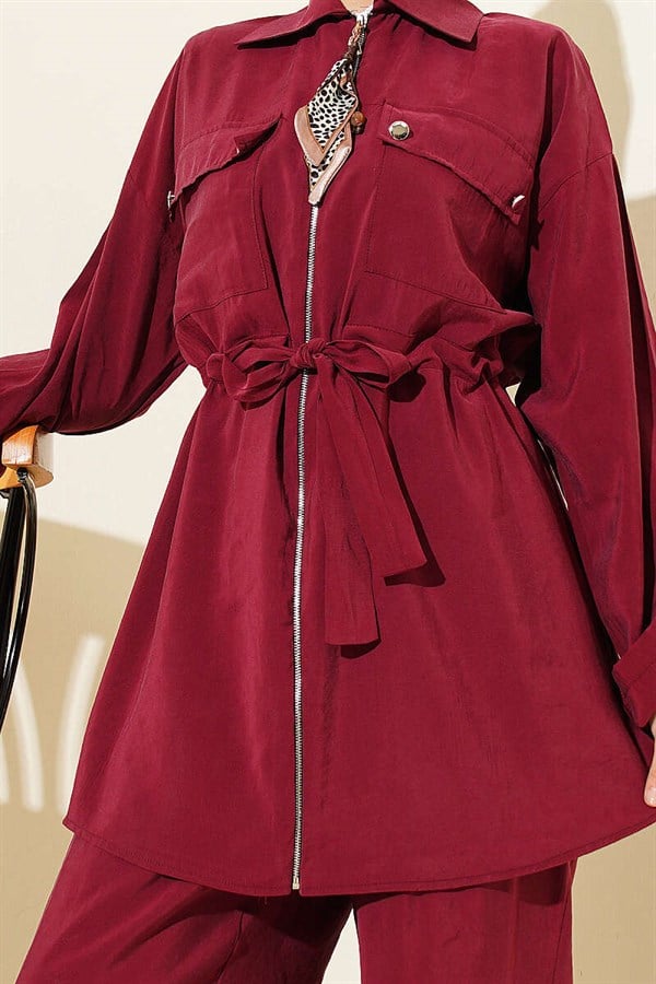 Modal 2 Piece Set with Pockets and Waistband, Burgundy