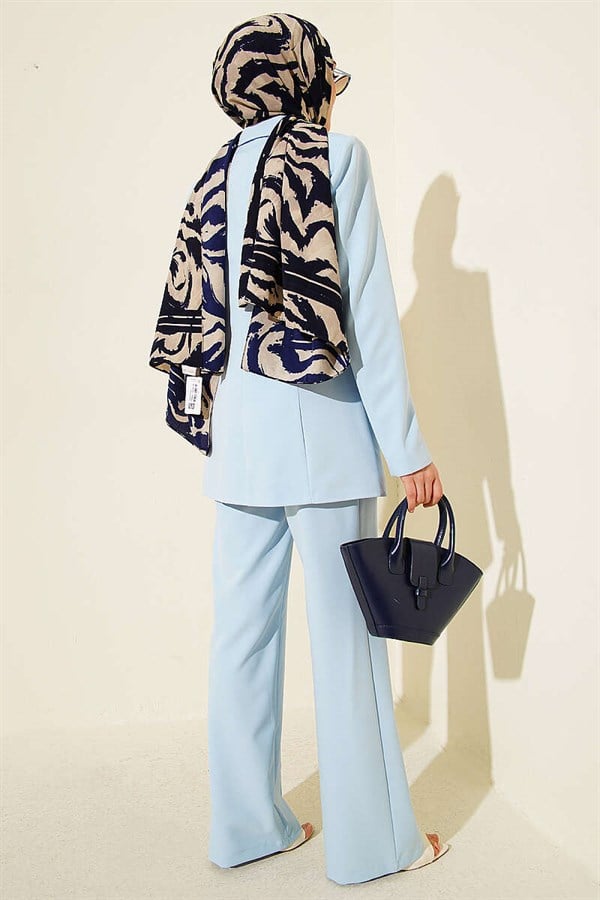 2 Piece Set with Pocket Flap Blazer Suit 2 Piece Set Jacket, Baby Blue
