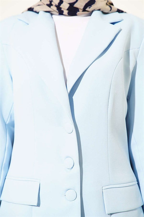 2 Piece Set with Pocket Flap Blazer Suit 2 Piece Set Jacket, Baby Blue