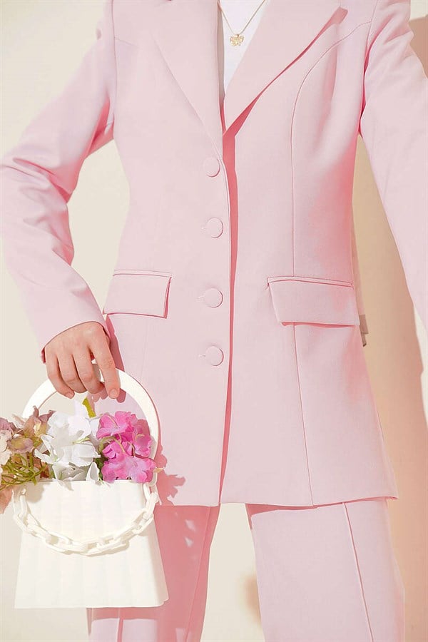 2 Piece Set with pocket flap Blazer Suit 2 Piece Set jacket, pink.
