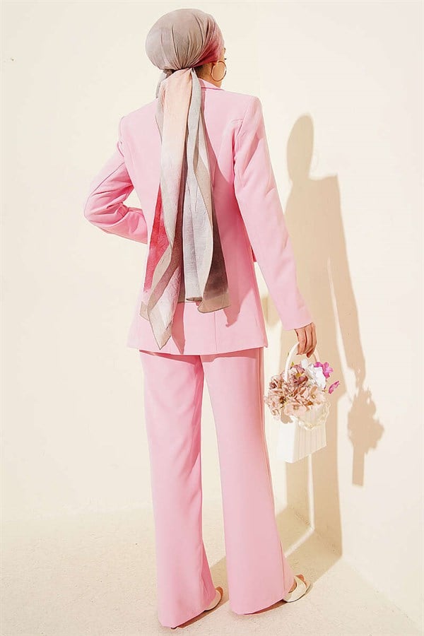 2 Piece Set with pocket flap Blazer Suit 2 Piece Set jacket, pink.