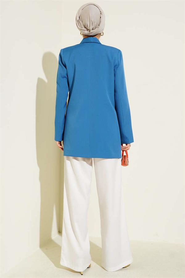Double-breasted Blazer Jacket with Pocket Flaps in Indigo