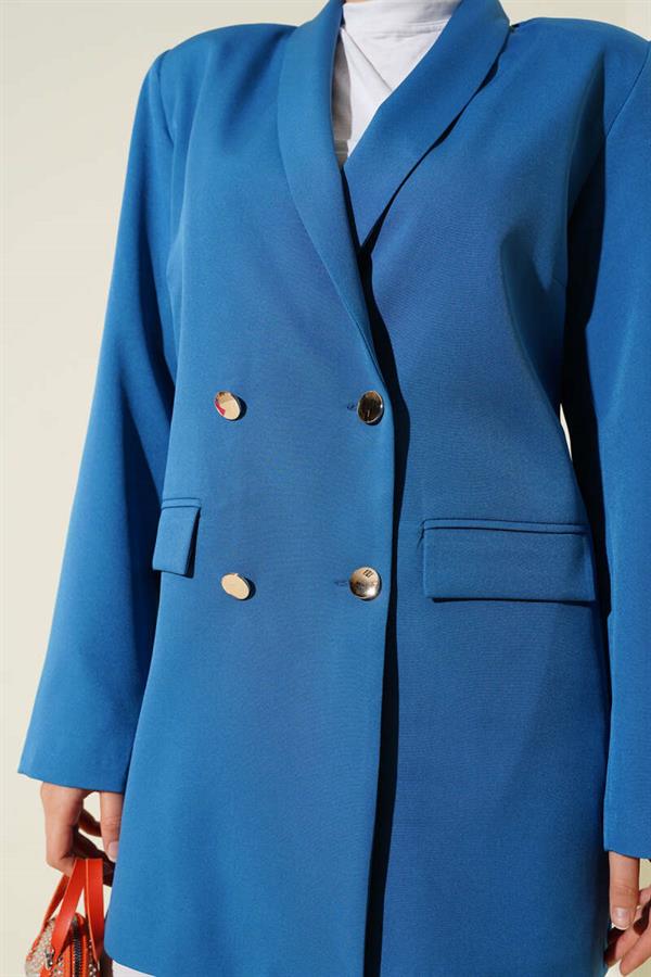 Double-breasted Blazer Jacket with Pocket Flaps in Indigo