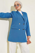 Double-breasted Blazer Jacket with Pocket Flaps in Indigo