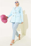 Four-Button Blazer Jacket with Pocket Flaps Blue