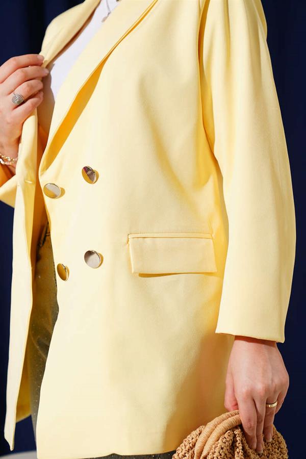 Four-Button Blazer Jacket with Pocket Flaps Yellow