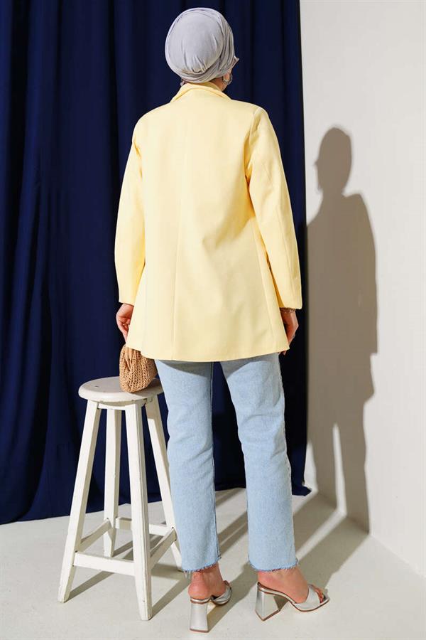 Four-Button Blazer Jacket with Pocket Flaps Yellow