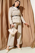 Pocket Flap Belted Jacket 2 Piece Set Beige