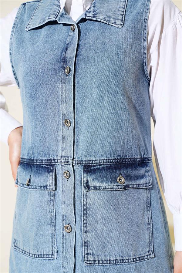 Denim Vest with Pocket Flap Denim Blue