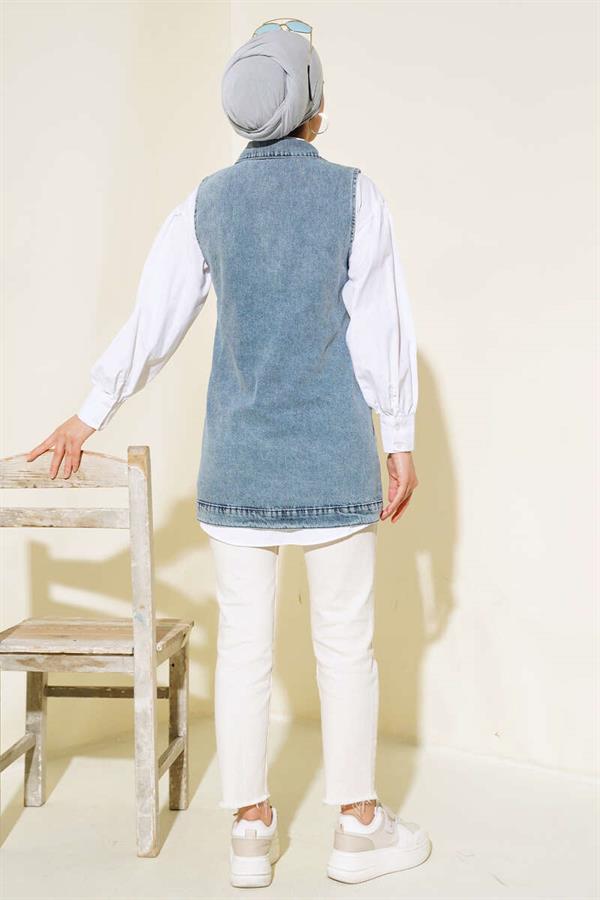 Denim Vest with Pocket Flap Denim Blue