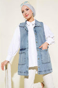 Denim Vest with Pocket Flap Denim Blue