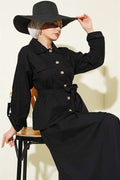 Black Skirt 2 Piece Set with Pocket Flaps and Belt