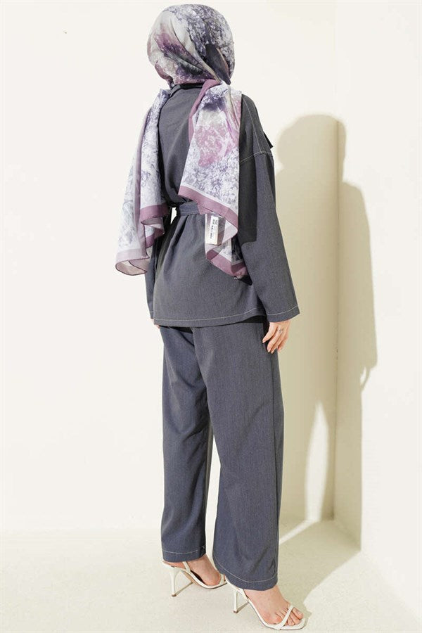 2 Piece Set with Pocket Flap and Belt, Blue