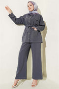 2 Piece Set with Pocket Flap and Belt, Blue