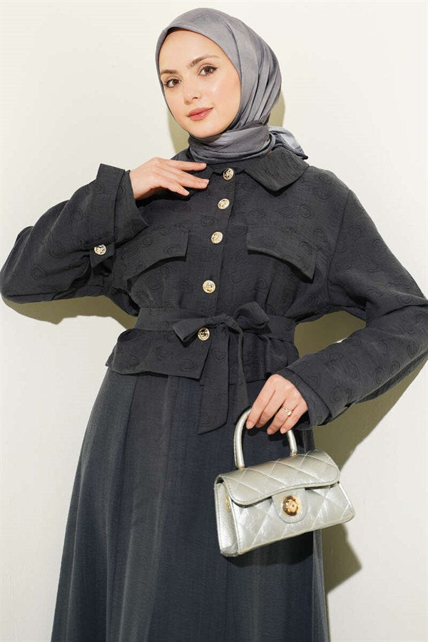 Tencel Vest 2 Piece Set with Pocket Flap and Belt, Anthracite