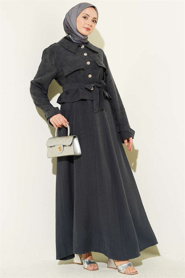 Tencel Vest 2 Piece Set with Pocket Flap and Belt, Anthracite