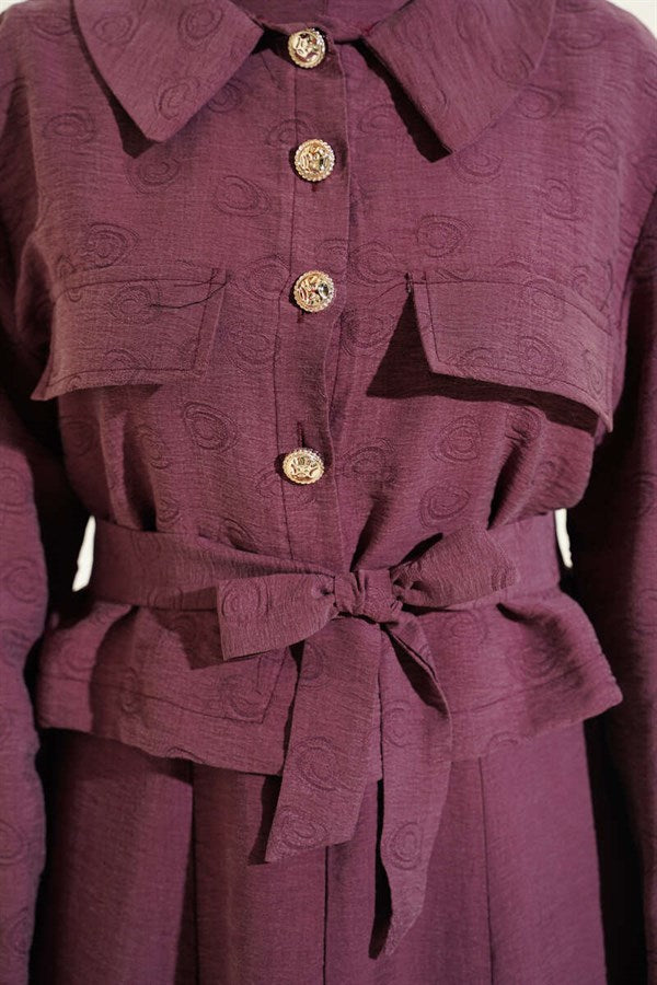 Tencel Vest 2 Piece Set with Pocket Flap and Belt, Rose Pink