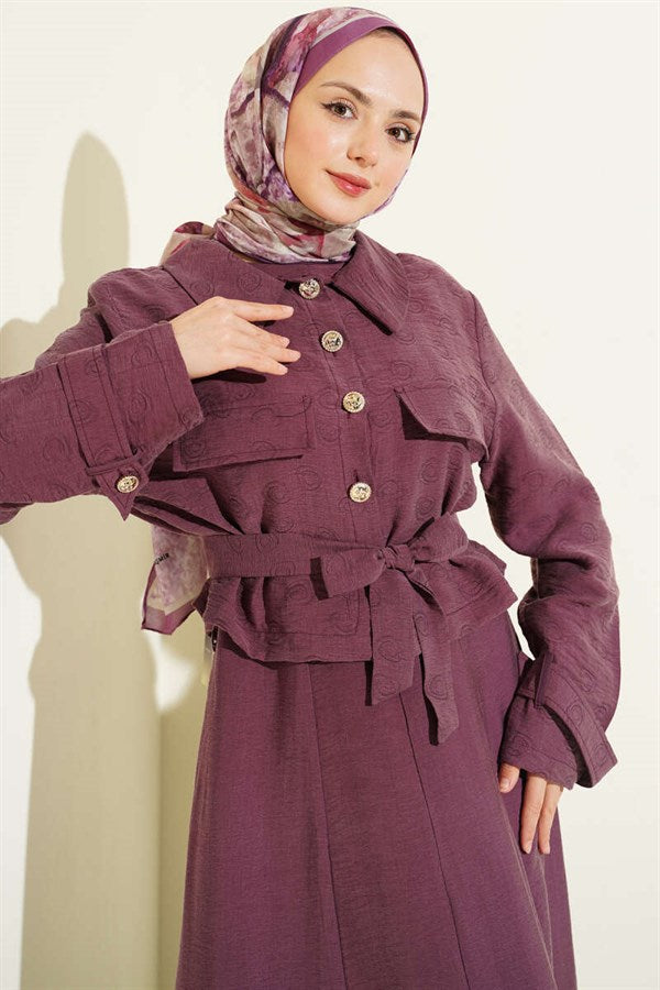 Tencel Vest 2 Piece Set with Pocket Flap and Belt, Rose Pink