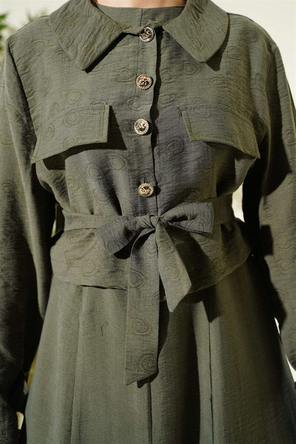 Tencel Vest 2 Piece Set with Pocket Flap and Belt, Khaki
