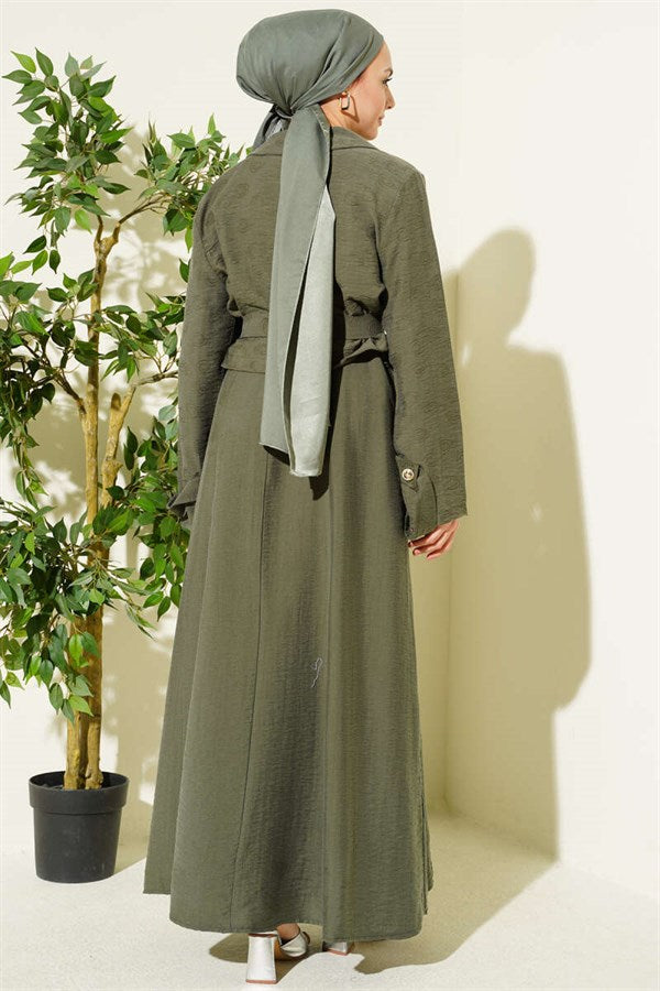Tencel Vest 2 Piece Set with Pocket Flap and Belt, Khaki
