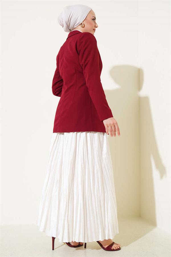 Single Button Blazer Jacket with Pocket Flaps Burgundy