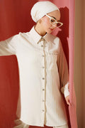 Pocket Stone Striped Shirt Beige