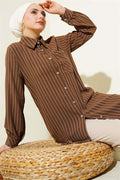 Pocket Stone Striped Shirt Brown