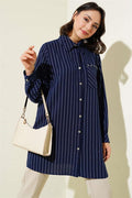 Pocket Stone Striped Shirt Navy Blue