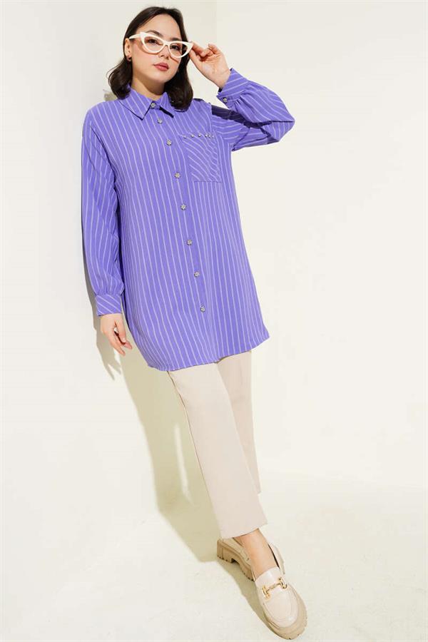 Pocket Stone Striped Shirt Lilac