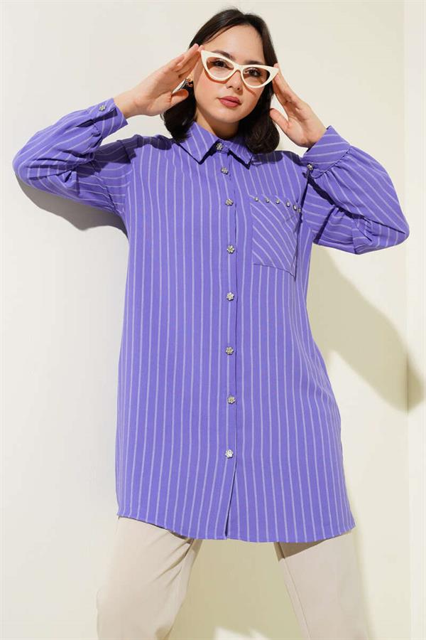 Pocket Stone Striped Shirt Lilac