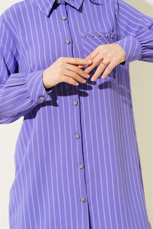 Pocket Stone Striped Shirt Lilac